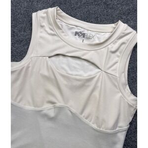 Popflex Tank Top Women's L Cream Cut Out Front Fitted Cropped Gym Performance